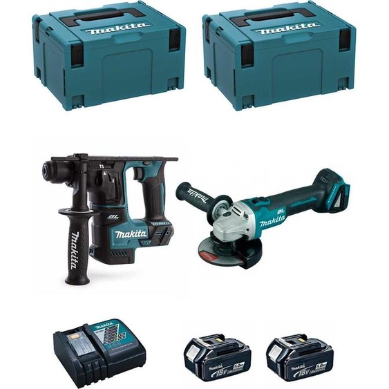MAKITA Kit DLX2125TJ1B (DGA504 + DHR171 + 2 x 5.0 Ah + DC18RC + 2 x MAKPAC 3)