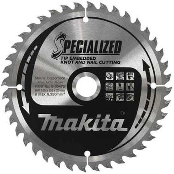 Lame Makita B-33168 Ø165 mm trou 20 mm 40 dents