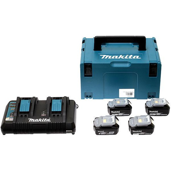 Makita - Pack de 4 Batteries 5Ah BL1850 - DC18RD - Chargeur double - Coffret Makpac - Référence 197626-8