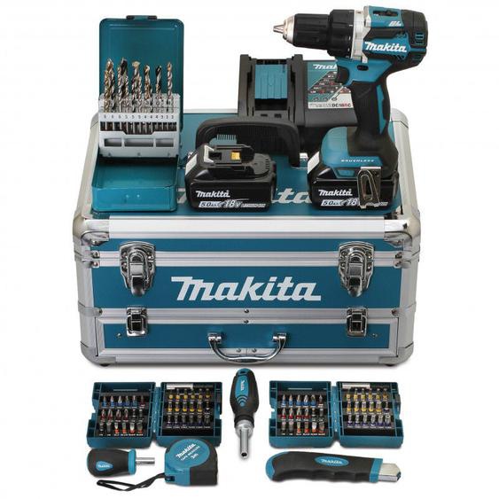 Perceuse Visseuse 54NM avec 2 batteries 5Ah, chargeur et 96 accessoires Makita DDF484RTX6