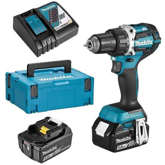 Makita - Perceuse-visseuse Brushless 18V + 2 batteries Li-Ion 5Ah + chargeur + coffret Makpac - DDF484RTJ