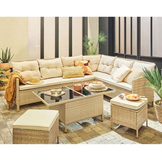 Malia – salon de jardin en résine tressée beige - 8 places – coussins beiges - Beige