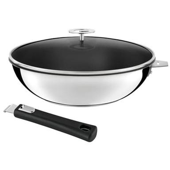 Malice - Wok 28 cm avec revêtement céramique, couvercle et poignée noire