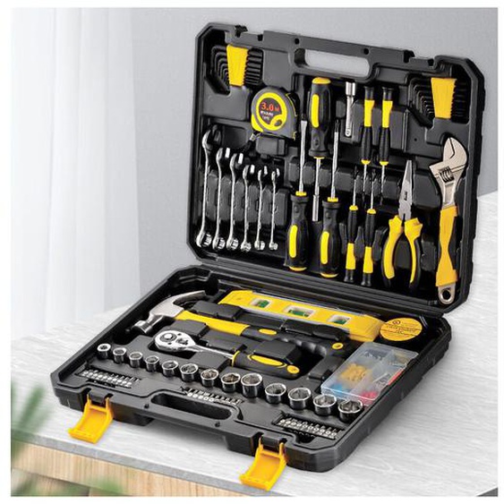 Mallette à Outils 108pcs Caisse Complète Coffre à Outils avec Clé Jeu de Tournevis de Precision Marteau Pince Réparation à Domicile