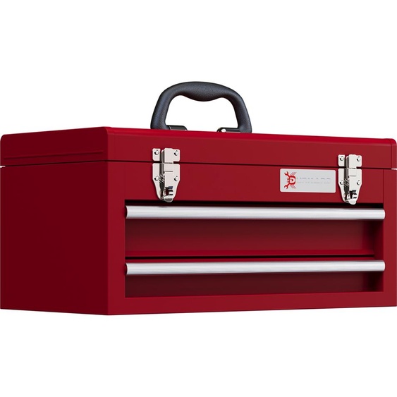 Mallette à outils DURHAND vide, 46 x 24 x 22 cm Boîte à outils avec 2 tiroirs, compartiment de rangement supérieur, poignée, caisse à outils avec 2 serrures, en acier, rouge
