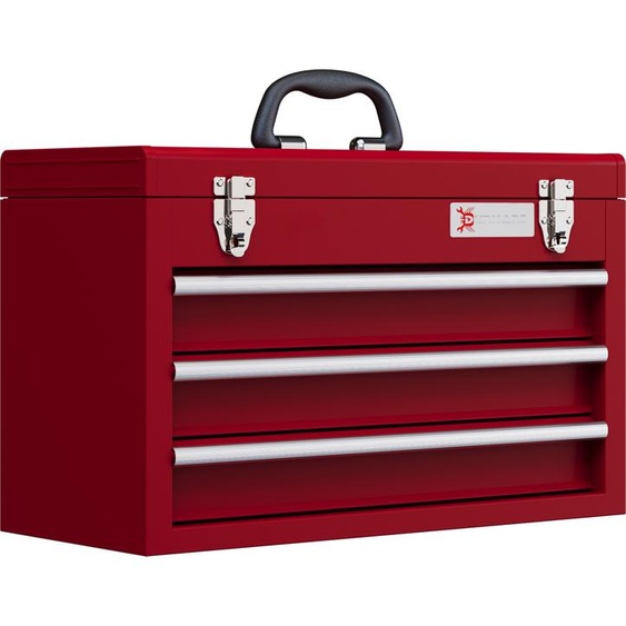 Mallette à outils DURHAND vide, 51 x 22 x 32 cm Boîte à outils avec 3 tiroirs, compartiment de rangement supérieur, poignée, caisse à outils avec 2 serrures, en acier, rouge