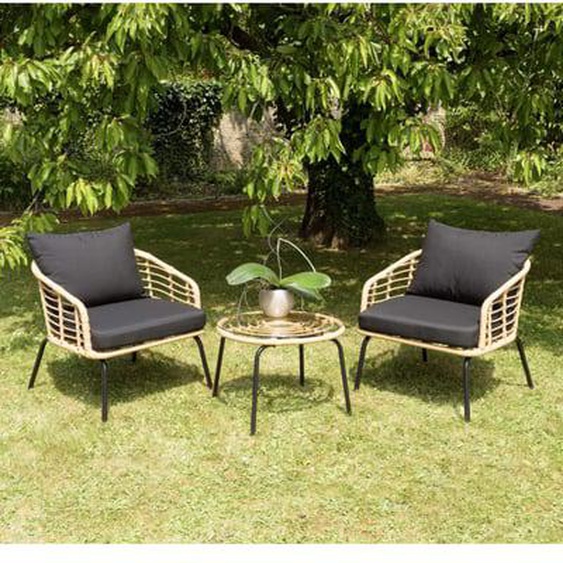 MALO - Ensemble de 2 fauteuils rotin synthétique et table basse ronde