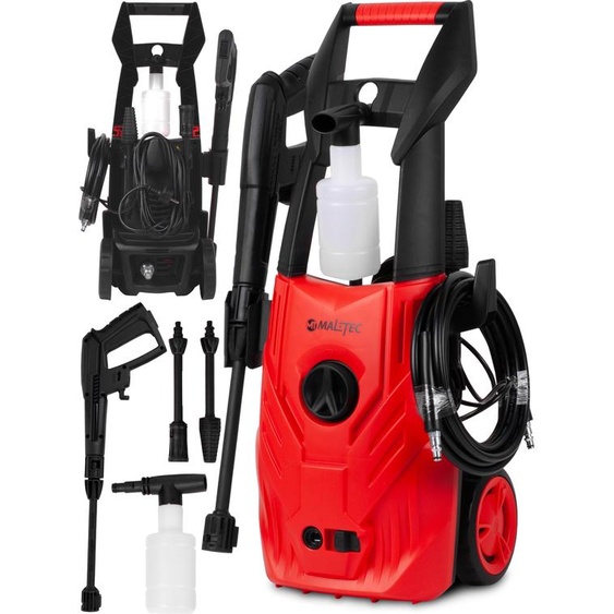 Maltec Nettoyeur haute pression électrique avec pompe en aluminium 120/150 Bar 1400 W régulation de pression Nettoyeur haute pression avec pistolet à mousse, filtre à eau Accessoires