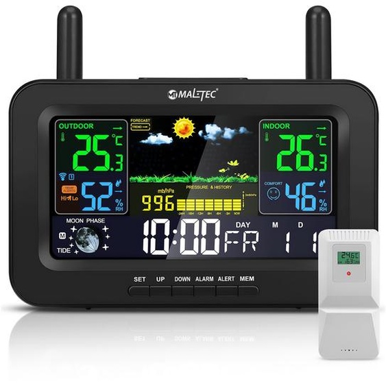 MalTec Station météo sans fil Thermomètre Baromètre Capteur météo externe sans fil Alarme de pression