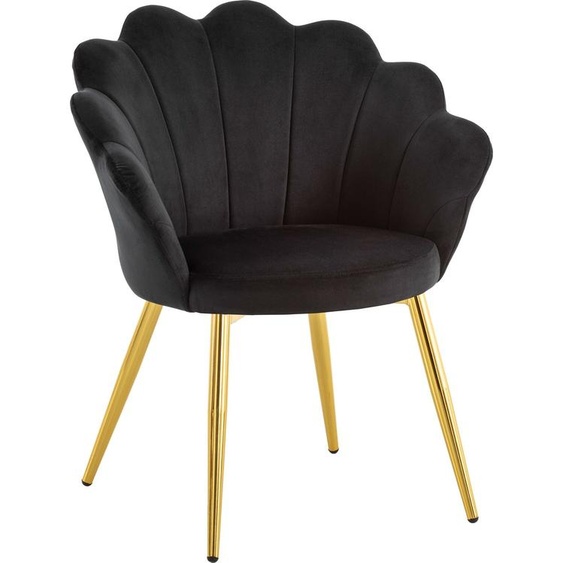 Manahee Design | Chaise de salle à manger Tulipe velours noir | Pieds dorés | 47,5x80x53 cm