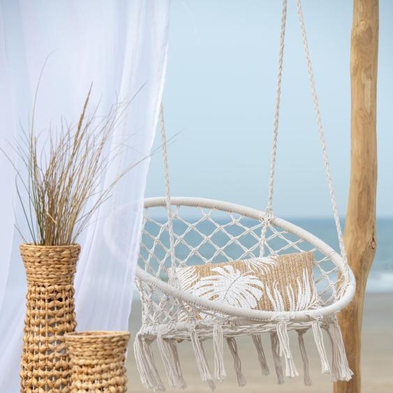 Manahee Design | Chaise Suspendue Macramé Beige Polyester Coton/Lin | 110 cm x 60 cm x 80 cm