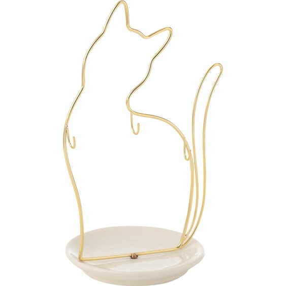 Manahee Design | Chat Bol Porcelaine/Métal Large | Métal / Ferronnerie Blanc | 27,5 cm x 17 cm x 14 cm