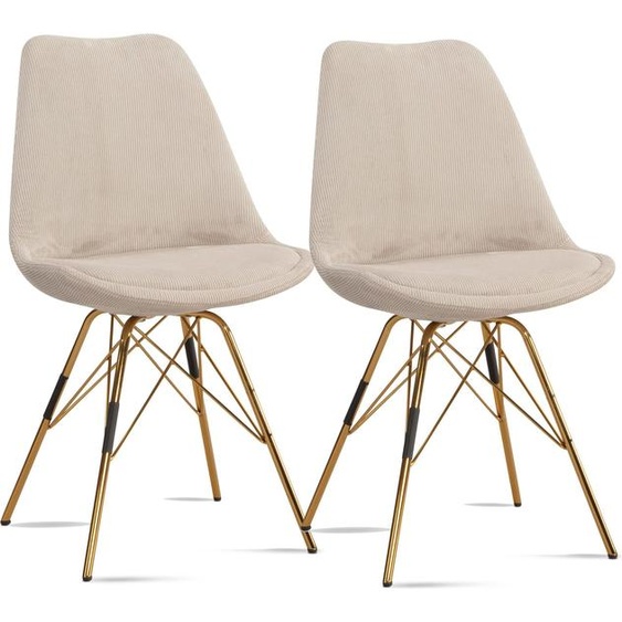 Manahee Design | Lot 2 chaises Cara tissu beige | Pieds métalliques dorés | Design scandinave moderne