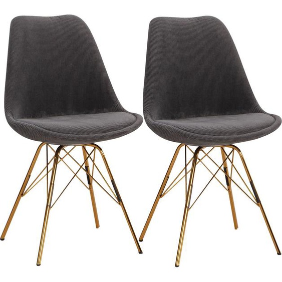 Manahee Design | Lot 2 chaises de salle à manger Cara tissu anthracite | Pieds métalliques dorés | Design scandinave
