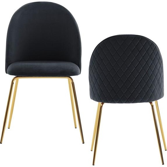 Manahee Design | Lot de 2 chaises salle à manger velours noir structure métal doré 53x50x86 cm | design scandinave élégant