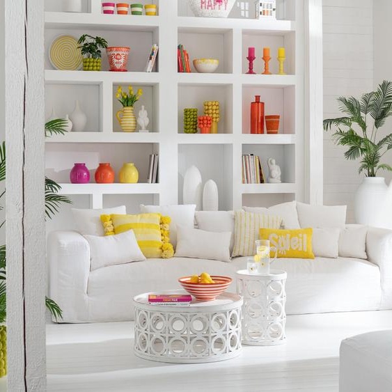 Manahee Design | Salontafel en sapin sculpté et MDF | Blanc | 40x78x78 cm