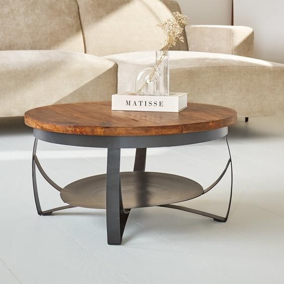 Manahee Design | Salontafel rond industriel | Mangohout massif brun | 70 x 70 x 35 cm