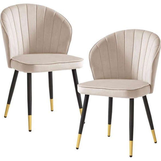 Manahee Design | Set 2 Chaises de Salle à Manger Velours Beige | Pieds Métal Noir & Or | 55x83x53 cm