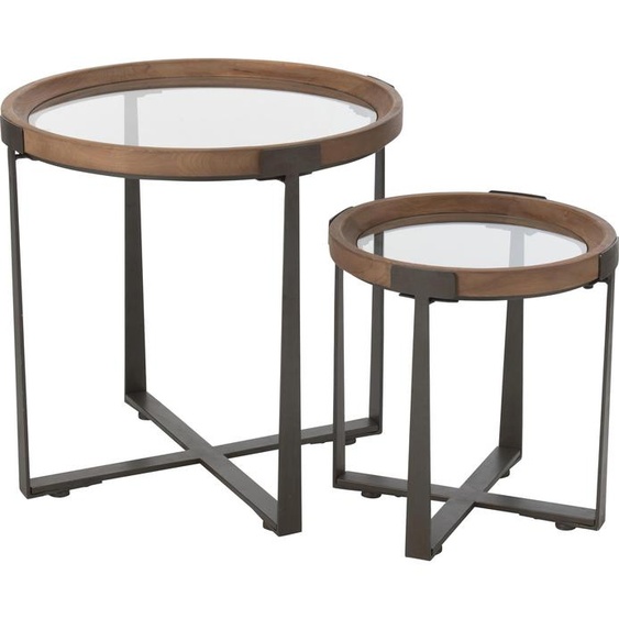 Manahee Design | Set de 2 tables basses en verre / bois dépicéa naturel / noir | 60x60x60 cm