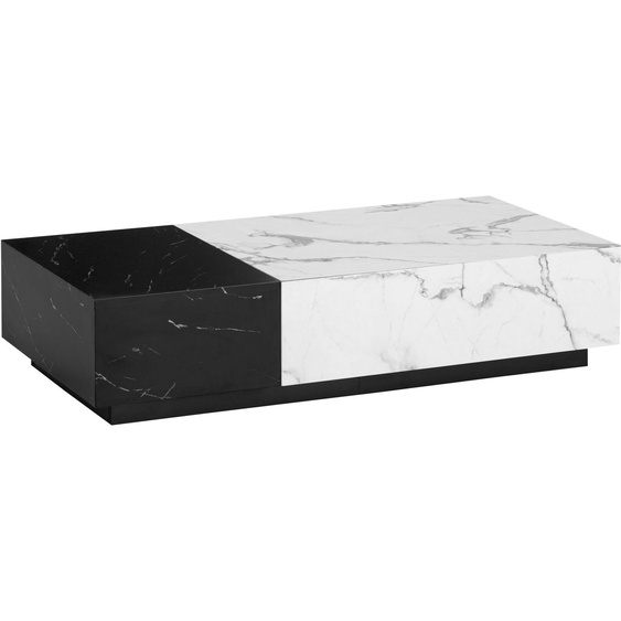 Manahee Design | Table basse 120x60x28 cm | MDF blanc et noir finition marbre mat | Deux tiroirs de rangement
