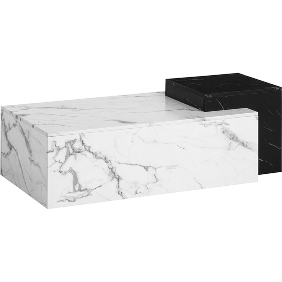 Manahee Design | Table basse 120x60x40 cm | MDF blanc et noir finition marbre mat | Deux niveaux
