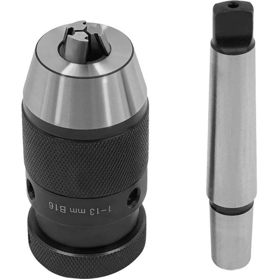 Mandrin de perçage - Mandrin à serrage rapide pour perceuse et perceuse à colonne - Plage de serrage de 1 à 13 mm - Acier 40Cr - Cône Morse MT2-B16 - Argent/Noir