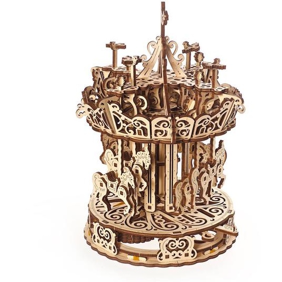 Manège – Maquette En Bois À Construire, Puzzle 3d Mécanique À Mouvement Rotatif Brown