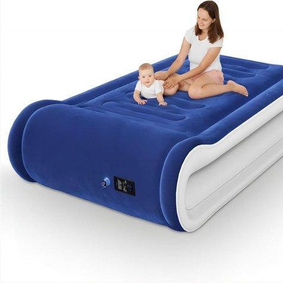 Mannequin de voyage individuel avec pompe pneumatique intégrée pour 1 personne - à gonflage automatique - portable - Mannequin de voyage individuel avec oreiller - pompe pneumatique électrique - Voyage en camping - Intérieur