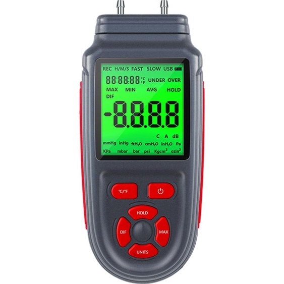 Manomètre numrique Hyuduo, cran LCD  rtro-clairage, unit  commutable, double canal daffichage de la pression, mesure de la temprature et autres fonctions, mthode dalimentation double,