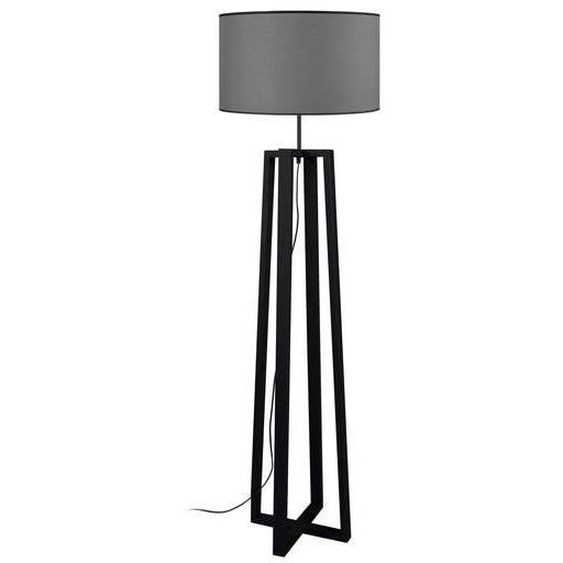 MANON N-Lampadaire colonne bois  noir Abat-jour: cylindre tissu gris 1 ampoule E27 inspiration nordique P40xD40xH155cm