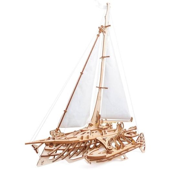 Maquette Mécanique En Bois À Construire, Voilier Multicoque Avec Détails Réalistes Brown