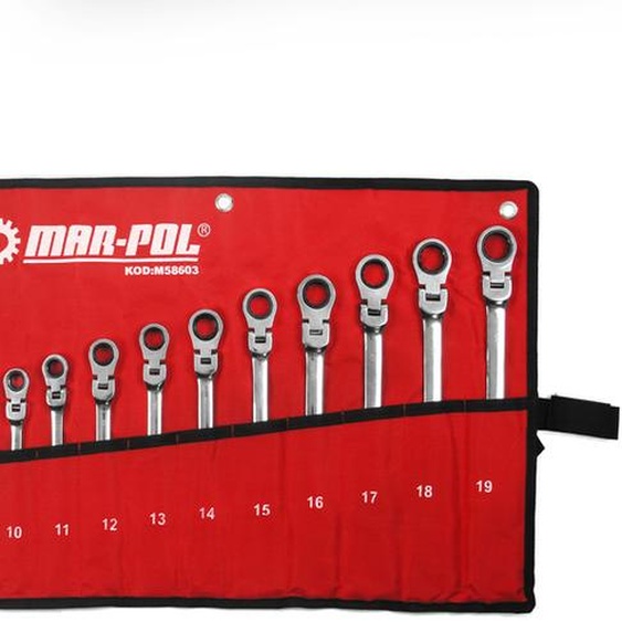 MAR-POL Clés à œil, à cliquet, articulées, 12 pièces, de 8 à 19 mm, modèle M58603