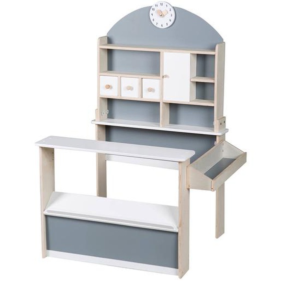 Marchande En Bois À 3 Tiroirs Et Horloge Gris - Sans Accessoires