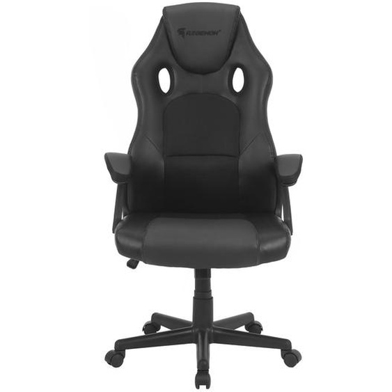 Marcus Fauteuil Gamer ergonomique en PVC et tissus avec accoudoirs fixes - Réglable en hauteur - Noir