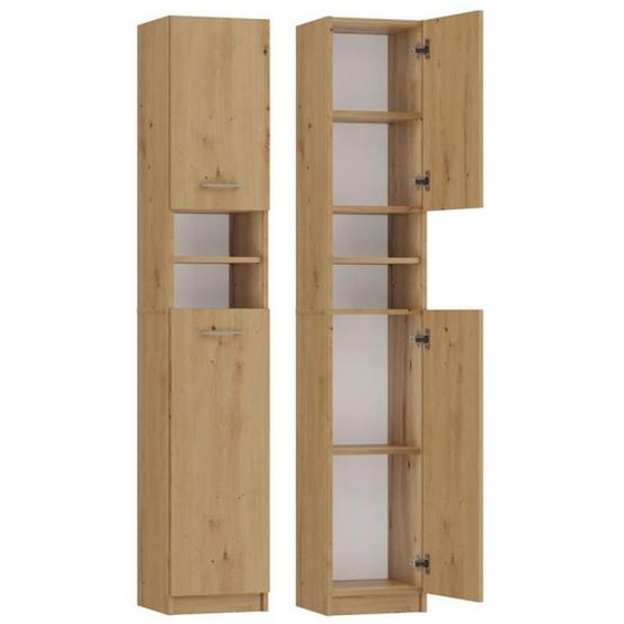 MARELLO - Colonne de salle de bain style moderne - 183x32x30 - 2 portes+étagères - Artisan