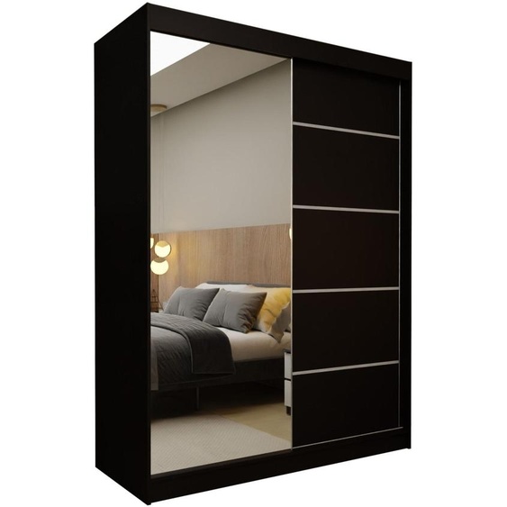 Margaret Hadas24 : COMMODE Samantha, 150 cm, meuble de rangement pour salon, style lamellé, meuble pour salon, commode avec portes coulissantes, couleur noire