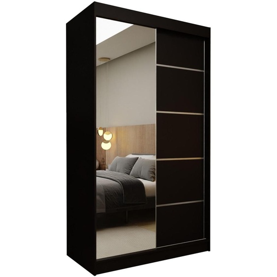 Margaret Hadas24 : SAMANTHA, commode de 120 cm, meuble de rangement pour salon, style lamellé, meuble pour salon, commode avec portes coulissantes, couleur noire