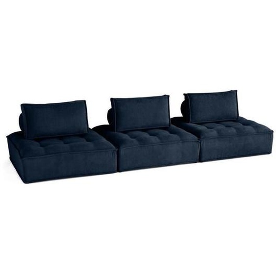 Marisol - canapé modulable droit 3 places - velours texturé - Bleu