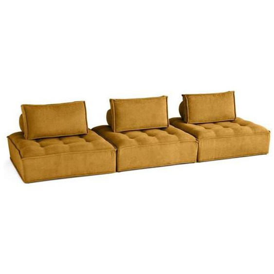 Marisol - canapé modulable droit 3 places - velours texturé - Jaune
