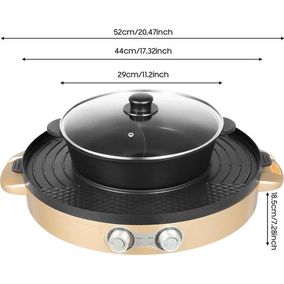 Marmite électrique avec grill - Grill de table 2-en-1 - 2200 W - Revêtement antiadhésif - Portable - 220/110 V - Jaune clair