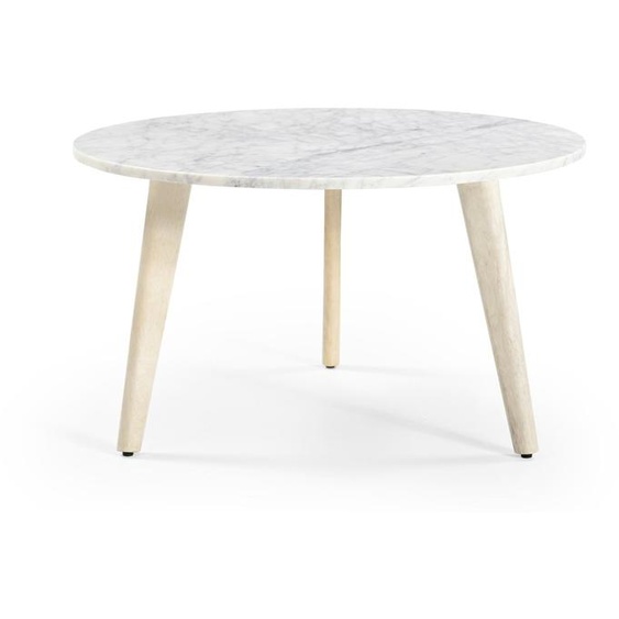 Marmoholz - Table basse ronde Modena Ø70 cm x H40 cm en marbre blanc naturel et bois de manguier blanchi - Table de style scandinave