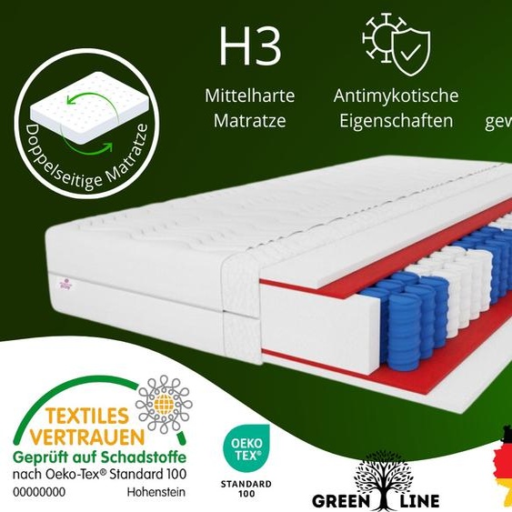 MARPUR, matelas à ressorts ensachés 7 ZONES Salsa 180x200x24 cm, matelas double face degré de dureté H3, couleur : blanc, housse incluse