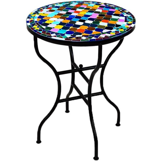 Marrakesch Table en mosaïque marocaine ronde Ø 80 cm pliable - faite à la main au Maroc | Table de salle à manger jardin balcon terrasse | Mosaïque table de jardin Marrakesch multicolore oriental table dextérieur
