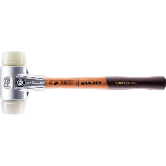 Marteau de protection SIMPLEX avec boîtier en aluminium et manche en bois, Ø 60, Superplastique / nylon