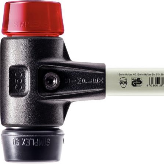 Marteau de protection SIMPLEX avec boîtier TE renforcé et manche en fibre de verre, Ø 60, Composition de caoutchouc / plastique