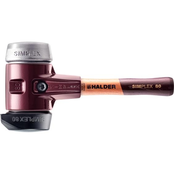 Marteau de protection SIMPLEX avec corps en fonte malléable et manche en bois,Ø 80 / manche 230 mm Composition en caoutchouc avec pied / métal mou