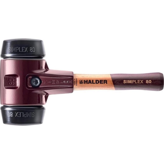 Marteau de protection SIMPLEX avec corps en fonte malléable et manche en bois, Ø 80 / manche 230 mm Composition en caoutchouc