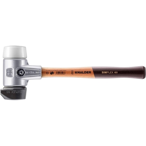 Marteau de protection SIMPLEX, composition de caoutchouc avec pied / superplastique ; avec boîtier en aluminium et manche en bois de haute qualité | D=60 mm | 3127.260