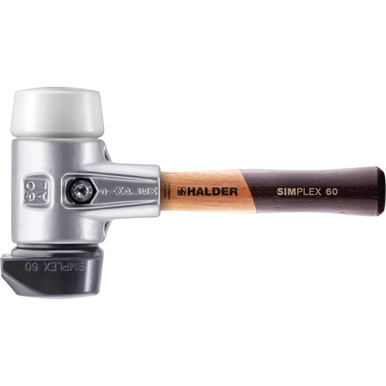 Marteau de protection SIMPLEX, composition de caoutchouc avec pied / superplastique ; avec boîtier en aluminium et manche en bois extra court de haute qualité | D=60 mm | 3127.262