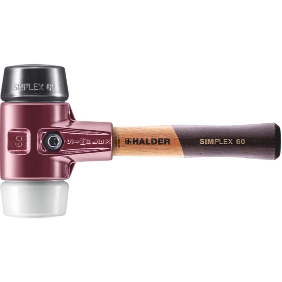 Marteau de protection SIMPLEX, composition de caoutchouc / superplastique ; avec corps en fonte malléable et manche en bois extra court de haute qualité | D=60 mm / version du manche=extra court | 3027.062